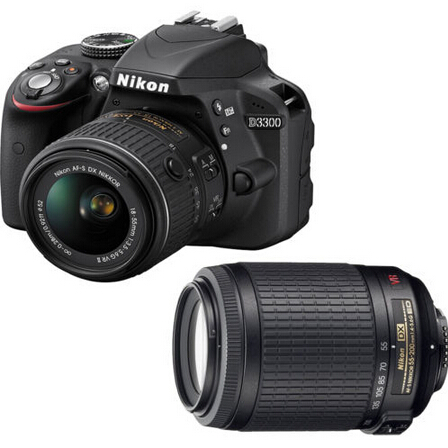 Nikon D3300 24.2 MP Digital SLR Camera w/ 18-55mm & 55-200mm Dual VR Lens Bundle  $349.00