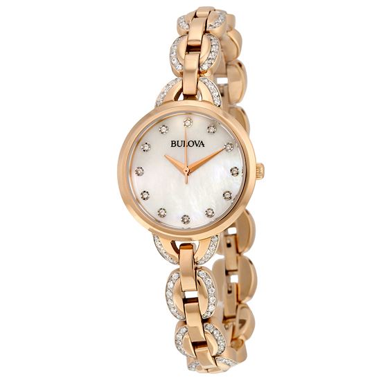 Jomadeals：Bulova 寶路華98L207 女士珍珠貝母錶盤鑲水晶腕錶，原價$375.00，現僅售$99.99，$5運費