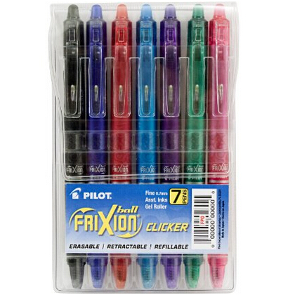 Pilot FriXion Clicker Retractable Erasable Gel Pens, Fine Point, Assorted Color Inks, 7-Pack (31472) $8.01