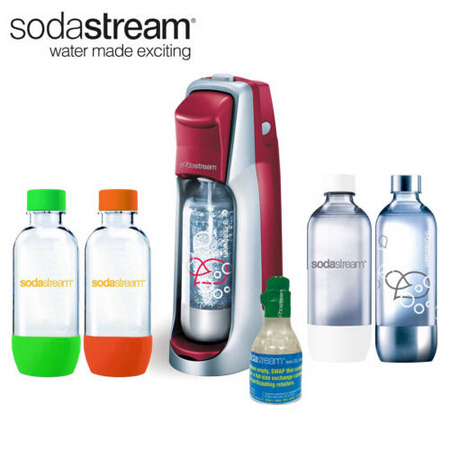 SodaStream Fountain Jet Soda Maker in Red w/ Exclusive Kit 4 Bottles & Mini CO2 $49.99