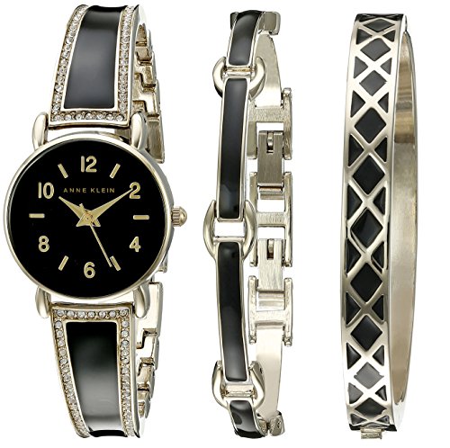 美！超贊！ Anne Klein女士施華洛世奇水晶腕錶套裝AK/2052BKST，原價$150.00，現僅售 $81.00 ，免運費
