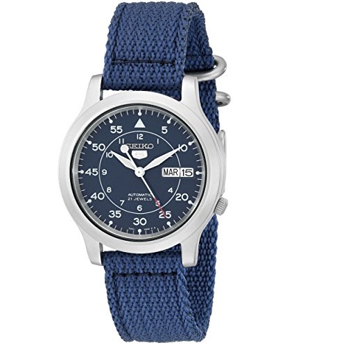 Seiko Men's SNK807 Seiko 5 Automatic Stainless Steel Watch with Blue Canvas Band, only $40.99