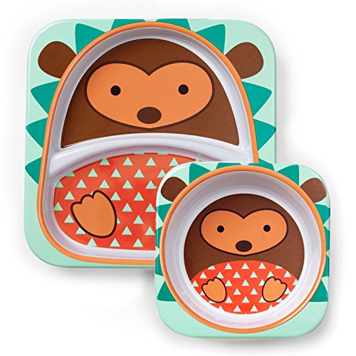 Skip Hop Baby Zoo Little Kid and Toddler Feeding Melamine Divided Plate and Bowl Mealtime Set, Multi Hudson Hedgehog, $9.59
