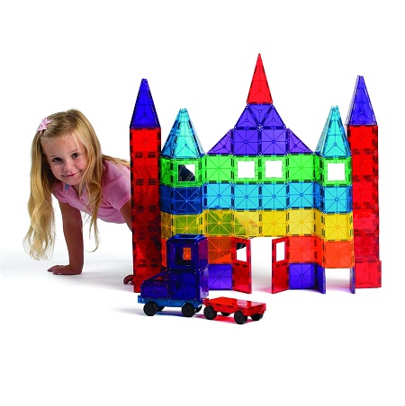 白菜價！超贊！ Playmags半透明彩色磁性建築玩具100片裝，帶小車配件和收納包 ，原價$119.99，現使用折扣碼后僅售 $29.65，免運費
