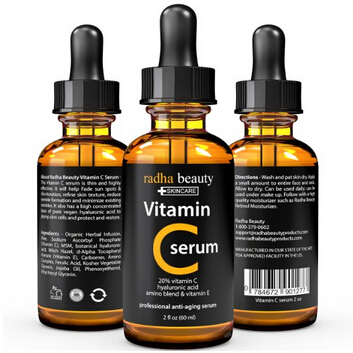 VITAMIN C Serum for Face - 2 fl. oz - 20% Organic Vit C + E + Vegan Hyaluronic Acid - Professional Facial Skin Care Formula - Radha Beauty  $12.95