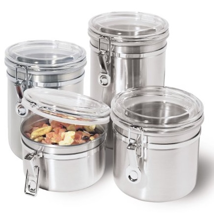 Oggi 4 Piece Stainless Steel Canister Set with Airtight Acrylic Lid and Clamp, only $14.99