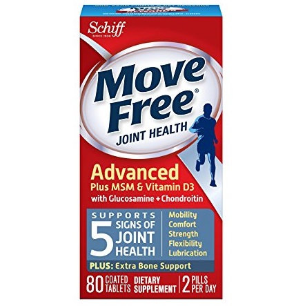Move Free Advanced Glucosamine Chondroitin MSM Vitamin D3 and Hyaluronic Acid Joint Supplement, 80 Count, only $14.63