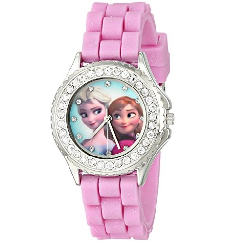 Disney Kids' FZN3554 Frozen Anna and Elsa Rhinestone-Accented Watch with Glittered Pink Band, only $12.99