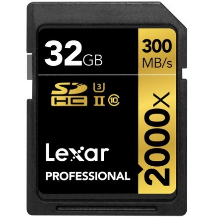 Lexar Professional 2000x 32GB SDHC UHS-II/U3 (Up to 300MB/s Read) w/USB 3.0 Reader/Image Rescue 5 Software LSD32GCRBNA2000R $34.99