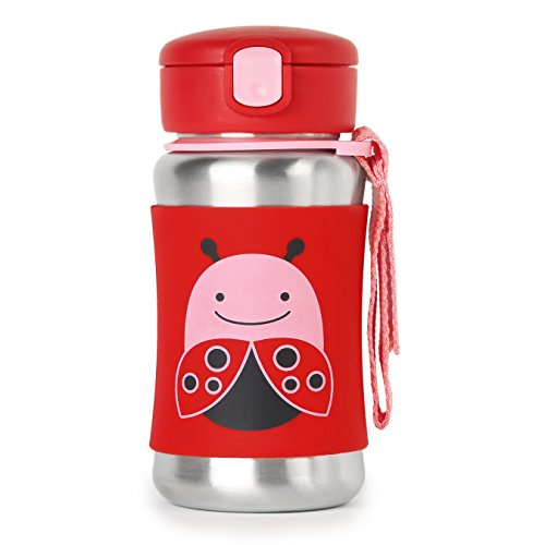 Skip Hop Baby Zoo Little Kid and Toddler Feeding Travel-To-Go Insulated Stainless Steel Straw Bottle, 12 oz, Multi Livie Ladybug, only $12.99