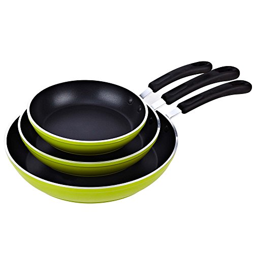 Cook N Home 8 to 10 to 12-Inch Frying Pan/Saute Pan 3-Piece Set with Non-Stick Coating Induction Compatible Bottom, Large, Green, only $20.44