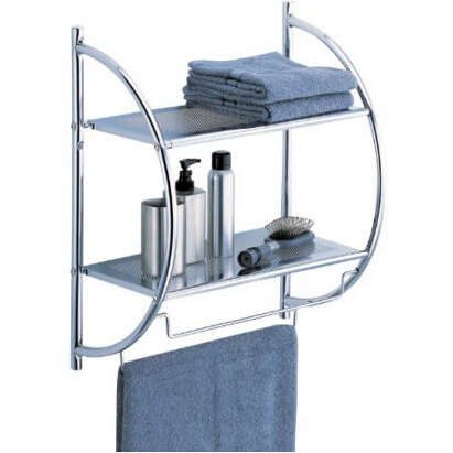 Organize It All 1753W-B Wall Mount 2 Tier Chrome Bathroom Shelf with Towel Bars Metallic, Only $13.99