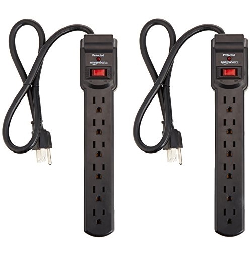 AmazonBasics 6-Outlet Surge Protector Power Strip 2-Pack, 200 Joule - Black, only $5.08