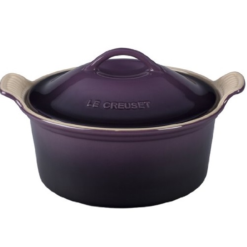 Le Creuset Stoneware Heritage Covered Round Casserole, 3-Quart, Cassis, only $59.95, free shipping