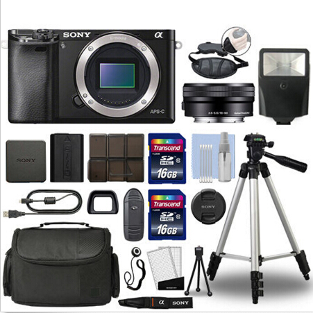 Sony Alpha a6000 Mirrorless Digital Camera with 16-50mm Lens Black + 32GB Bundle  $599.95