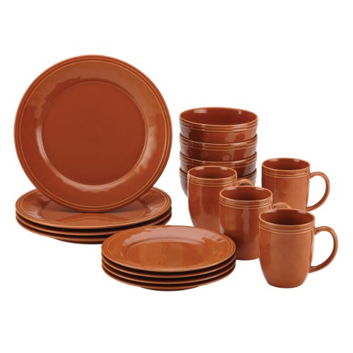 Rachael Ray Cucina 16-Piece Stoneware Dinnerware Set, Pumpkin Orange, only $39.00