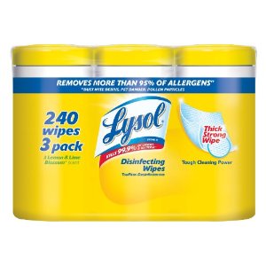 Lysol 家庭用罐装消毒湿巾柠檬和酸橙花香型, 每桶80片, 共3桶，原价$19.99，现仅售$8.84