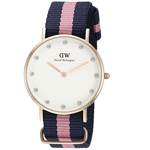 Daniel Wellington Women's 0952DW Classy Winchester Rose Gold-Tone Watch with Pink and Navy Band, only $77.31, free shipping