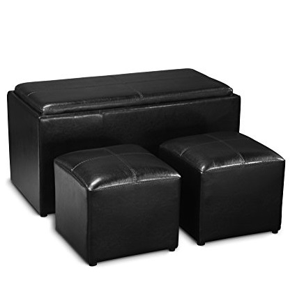 Convenience Concepts Designs4Comfort Sheridan Storage Bench with 2 Side Ottomans, Black, only $45.99