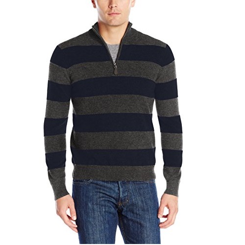 Williams Cashmere Men's 100% Cashmere Zip Mock-Neck Stripe Sweater, only $38.24