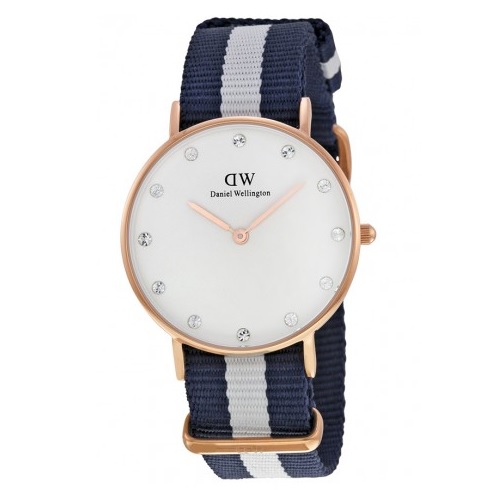 DANIEL WELLINGTON Classy Glasgow White Dial Navy and White Stripe Nylon NATO Ladies Watch Item No. 0953DW, only $199.00, free shipping after using coupon code