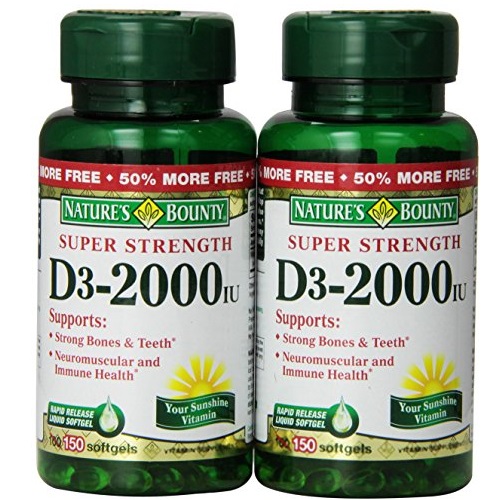 Nature's Bounty Vitamin D3 2000 IU Twin Packs, 150 Softgels, only $13.19, free shipping after clipping coupon and using SS