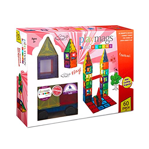 Playmags Clear Colors Magnetic Tiles Building Set 60 Piece Starter Set, only $26.99