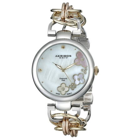 「希臘的寶璣」！Akribos XXIV 阿克波斯 AK645TRI 女士鑲鑽瑞士石英腕錶，原價$395.00 ，現僅售$31.30