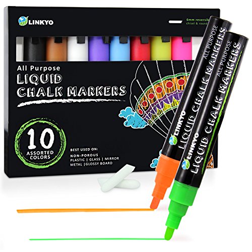 10-Color LINKYO Liquid Chalk Marker Pens with Erasable Ink and Reversible Tips, only $11.45