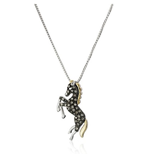 Sterling Silver and 14k Yellow Gold Brown Diamond Horse Pendant Necklace(1/7 cttw) , only$75.30, free shipping