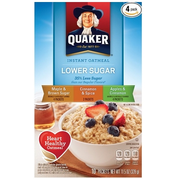 Quaker Instant Oatmeal Lower Sugar, Flavor Variety Pack, 10 Count Boxes, 11.5 Ounce, (Pack of 4) $7.86