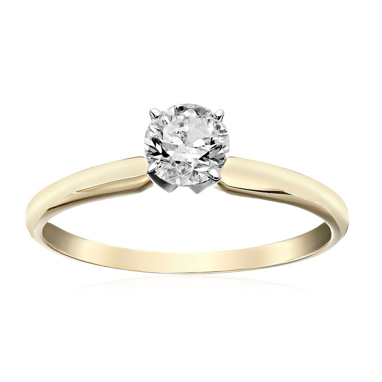 14k 黃金0.5克拉經典圓形獨鑽求婚戒指（鑽石顏色H-I, 純度I3)，原價$1,349.99，現僅售$368.25，免運費