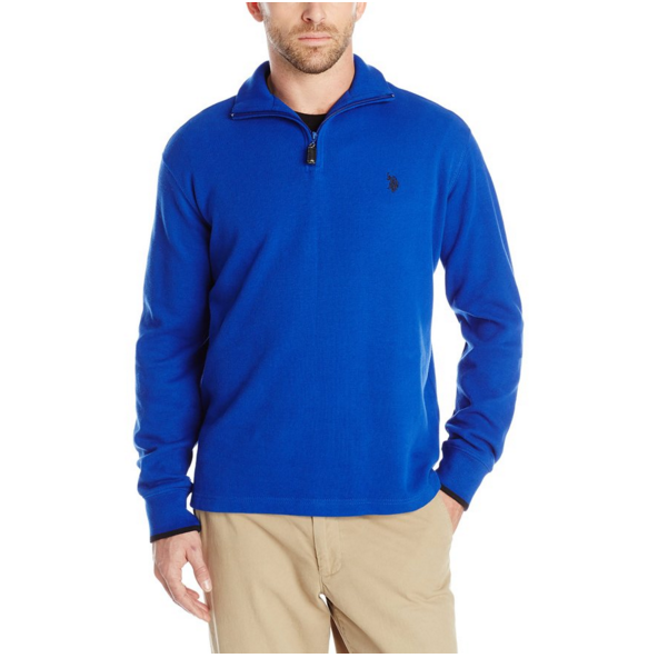 U.S. Polo Assn. Men's Mock Neck 1/4 Zip Long Sleeve Rib Pullover, Cobalt Blue, Small, Only $17.05, You Save $47.95(74%)