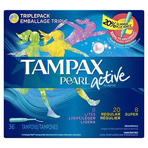 Pearl Active Triplepack, Light/Regular/Super Absorbency, unscented plastic applicator tampons, 36 Count, Only$4.97,  after clipping coupon