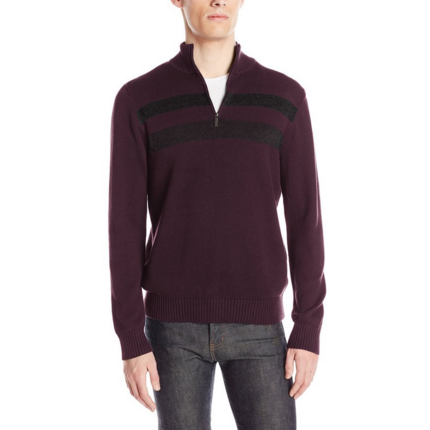 Kenneth Cole REACTION Men's 1/2 Zip Mock Neck Sweater with Stripes,  Merlot,  Only $18.12, You Save $41.38(70%)