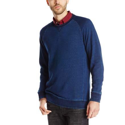 Original Penguin Men's Long Sleeve Washed Indigo Crew Neck Sweat French Terry Heritage Slim Fit, Dark Denim, Small, Only $23.47, You Save $86.53(79%)