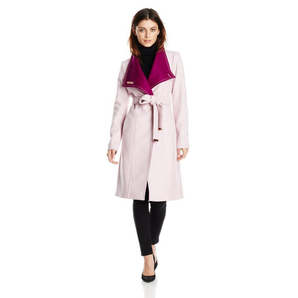 Ted Baker Women's Lorah Long Wrap Metal Bar Clasp Coat, Pale Pink, Only $139.37, You Save $409.63(75%), Free Shipping