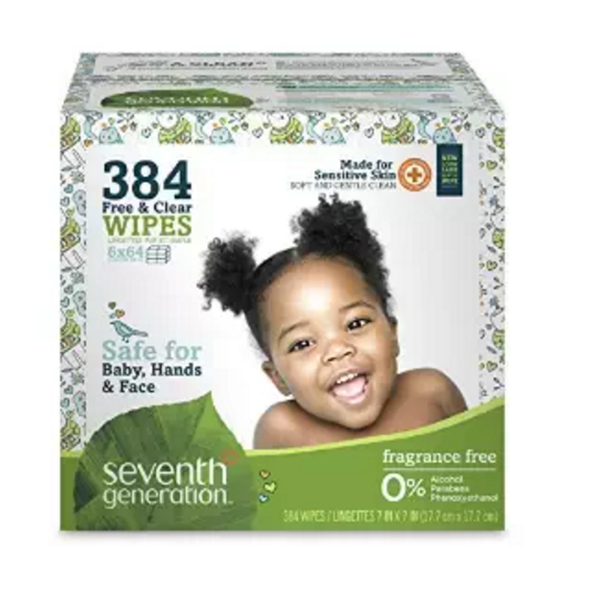 Seventh Generation Free and Clear 婴儿湿巾, 384张，原价$13.49，点击coupon后现仅售$8.10, 免运费！