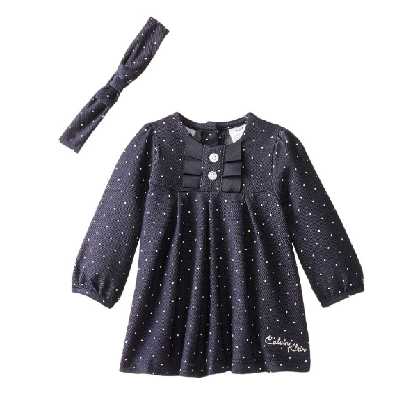 Calvin Klein Baby-Girls Newborn Denim Dress with Headband, Blue, 6-9 Months, Only $10.89, You Save $31.11(74%)