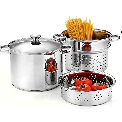 Cook N Home 02401 Stainless Steel 4-Piece Pasta Cooker Steamer Multipots with Encapsulated Bottom, 8-Quart, Only $28.49