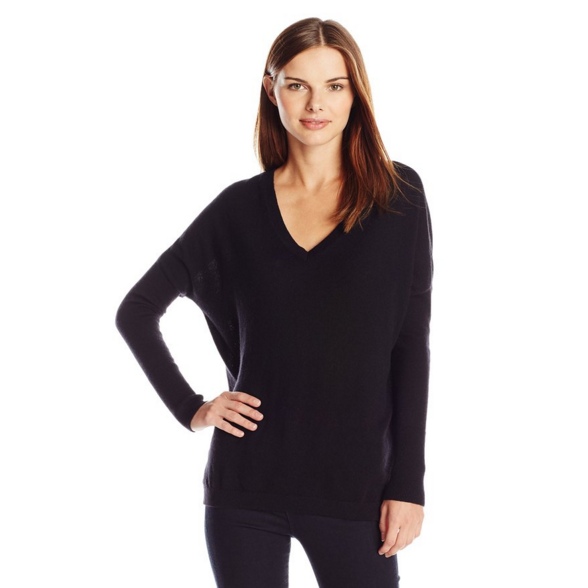 Lark & Ro Women's 100% Cashmere Slouchy V-Neck Sweater, Black, Small, Only $35.31, You Save $122.69(78%)