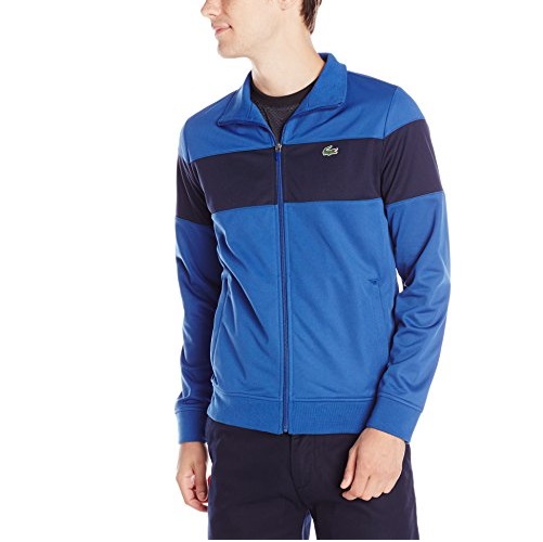 Lacoste Men's Sport Bold Chest Stripe Track Jacket, 7, Monaco Blue/Navy Blue, Only $46.08, You Save $108.92(70%)