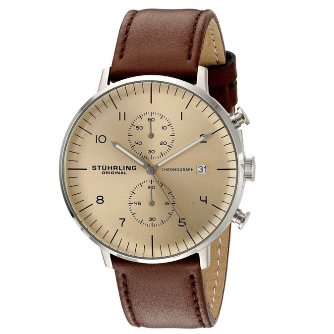 Stuhrling Original Men's 'Monaco' Quartz Stainless Steel and Leather Dress Watch, Color:Brown (Model: 803.03), Only $130.31, You Save $414.69(76%)