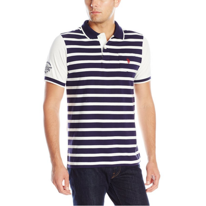 U.S. Polo Assn. Men's Striped Jersey Polo, White Winter, Large, Only $10.77, You Save $33.23(76%)