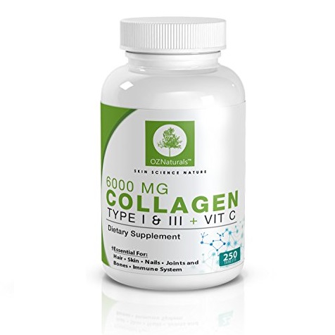 OZ Naturals Collagen Type 1 & 3 + Vitamin C Supplement - 6000 MG 250 Tablets, Only $13.99, You Save $10.96(44%)