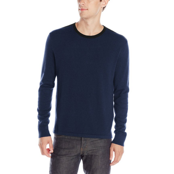 Kenneth Cole Men's Solid Crew Neck Sweater with Contrast Collar,  Black,  Small, Only $16.71, You Save $63.29(79%)
