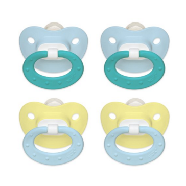 NUK Juicy Puller Silicone Pacifier in Blue and Yellow, 0-6 Months, 4 Count, Only $4.99
