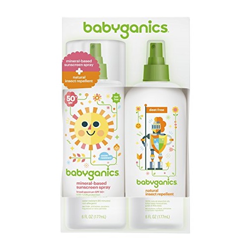 Babyganics Mineral-Based Baby Sunscreen Spray SPF 50, 6oz Spray Bottle + Natural Insect Repellent 6oz Spray Bottle Combo Pack, Only $10.36