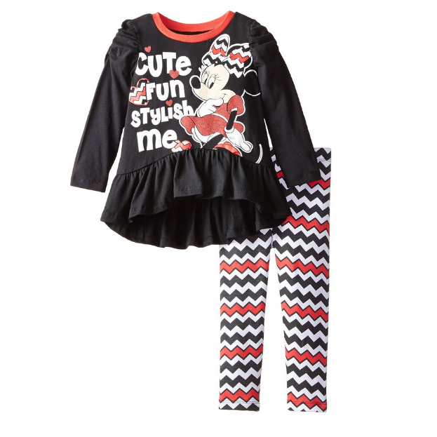 Disney Little Girls' Disney Minnie Chevron Legging Set, Black, 2T, Only $6.06, You Save $15.94(72%)
