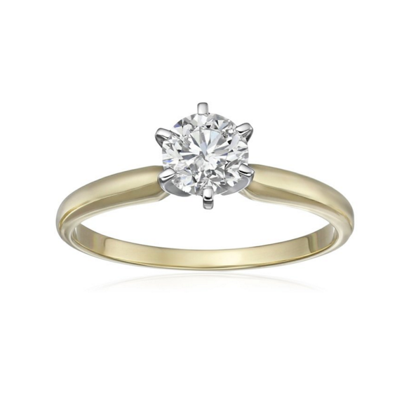 IGI認證 14k 黃金0.5克拉經典圓形獨鑽求婚戒指（鑽石顏色H-I, 純度I1)，原價$3,499.99，現僅售$877.79，免運費！